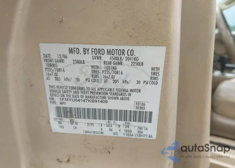 2007 Ford Escape Limited from USA, damaged, VIN 1FMYU04147KB91409